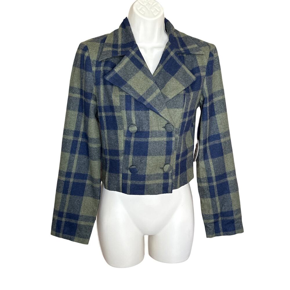 Timeless London Unique Vintage Green Plaid Woolen Double Breasted Blazer 4 NWT